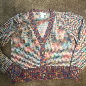 SAKS Fifth Avenue Multicolor Marled V-Neck Button Cardigan Sweater